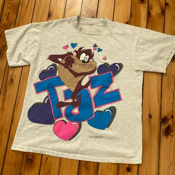 Vintage 1993 Taz Tazmanian Devil Looney Tunes Heart Graphic T-Shirt Size Large - Picture 3 of 5